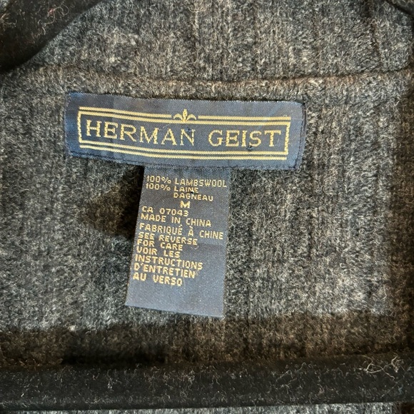 HERMAN GEIST Sz M 100% Lambswool Ribbed Pockets Button Up Collar Cardigan - Picture 3 of 10
